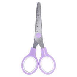 Ножницы BRAUBERG KIDS 130 мм, ручки лавандовые, закругленные лезвия с линейкой, 274061