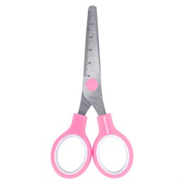 Ножницы BRAUBERG KIDS 130 мм, ручки розовые, закругленные лезвия с линейкой, 274063