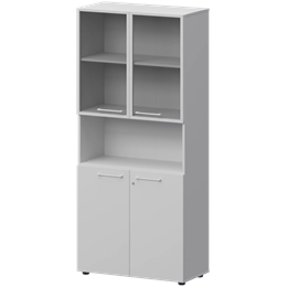 Шкаф высокий полузакрытый с стеклом в алюминиевой раме Кортез СМШ58.28F.28RS(Б) Белый бриллиант