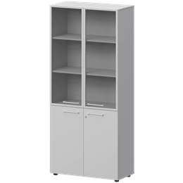 Шкаф высокий закрытый с стеклом в алюминиевой раме Кортез СМШ58.28F.38RS(Б) Белый