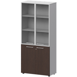 Шкаф высокий закрытый с стеклом в алюминиевой раме Кортез СМШ58.28F.38RS(Б) Дуб венге/Белый