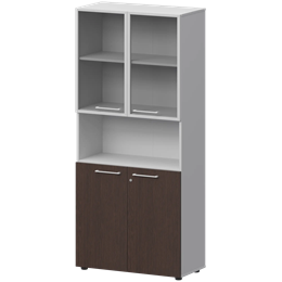 Шкаф высокий полузакрытый с стеклом в алюминиевой раме Кортез СМШ58.28F.28RS(Б) Дуб венге/Белый