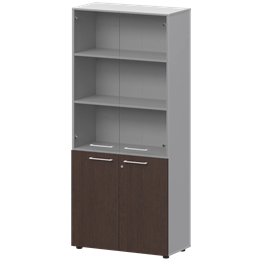 Шкаф высокий закрытый с стеклом Кортез СМШ58.28F.38S(Б) Дуб венге/Белый