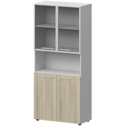 Шкаф высокий полузакрытый с стеклом в алюминиевой раме Кортез СМШ58.28F.28RS(Б) Кронберг/Белый