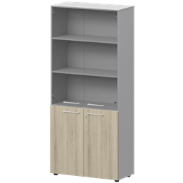 Шкаф высокий закрытый с стеклом Кортез СМШ58.28F.38S(Б) Кронберг/Белый