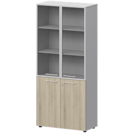 Шкаф высокий закрытый с стеклом в алюминиевой раме Кортез СМШ58.28F.38RS(Б) Кронберг/Белый