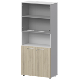 Шкаф высокий полузакрытый с стеклом Кортез СМШ58.28F.28S(Б) Кронберг/Белый