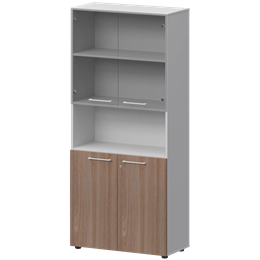 Шкаф высокий полузакрытый с стеклом Кортез СМШ58.28F.28S(Б) Темный шимо/Белый