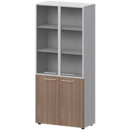 Шкаф высокий закрытый с стеклом в алюминиевой раме Кортез СМШ58.28F.38RS(Б) Темный шимо/Белый