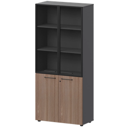 Шкаф высокий закрытый с стеклом в алюминиевой раме Кортез СМШ58.28F.38RS(Ч) Темный шимо/Графит