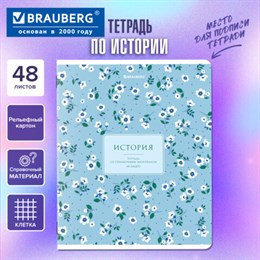 Тетрадь предметная "BLOSSOM" 48 л., рельефный картон, ИСТОРИЯ, клетка, подсказки, BRAUBERG, 405597