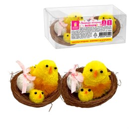 Декорация пасхальная 5 см "Птенцы в гнезде", КОМПЛЕКТ 2 штуки, полиэстер, ЗОЛОТАЯ СКАЗКА, 592631
