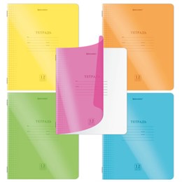 Тетрадь пластиковая обложка (НЕОН) 12 листов, клетка, BRAUBERG "Smart Cover", АССОРТИ (микс в спайке), 405025