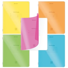 Тетрадь пластиковая обложка (НЕОН) 12 листов, линия, BRAUBERG "Smart Cover", АССОРТИ (микс в спайке), 405026