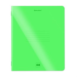 Тетрадь пластиковая обложка (НЕОН) А5 48 листов, скоба, клетка, BRAUBERG "Smart Cover", ЗЕЛЕНАЯ, 405038