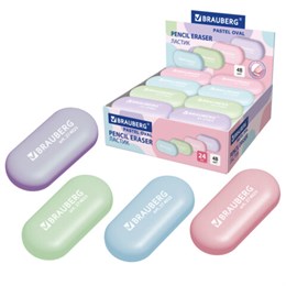 Ластик BRAUBERG "PASTEL OVAL", 50х23х10 мм, цвета ассорти, овальный, 274023