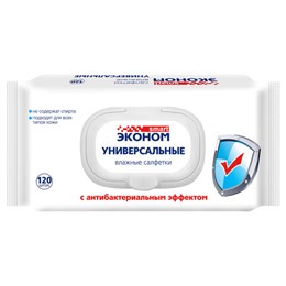 Салфетки влажные 120 шт, ЭКОНОМ SMART, антибактериальные, крышка клапан, ш/к 06482, 30648