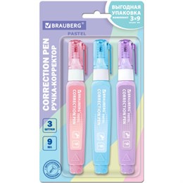 Ручка-корректор 9 мл, ВЫГОДНАЯ УПАКОВКА, КОМПЛЕКТ 3 штуки, BRAUBERG PASTEL, 274237