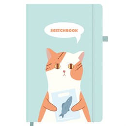 Скетчбук, слоновая кость 140 г/м2, 130х210 мм, 80 л., софт-тач, резинка, наклейки, FUNSTER (ФАНСТЕР), "Котик", 117783