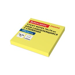Блок самоклеящийся (стикеры) Z-сложения, BRAUBERG ZigZag, 76х76 мм, 100 л., желтый, для диспенсера, 116681