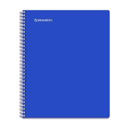Тетрадь обложка пластик, А5, 96 л., гребень, клетка, фольга, МИНПРОМТОРГ, BRAUBERG, Синяя, 405652