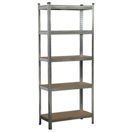 Стеллаж металлический BOOMHOUSE (БУМХАУС) безболтовой, в1800*ш750*г350мм, 5 полок МДФ, серебристый, 291411