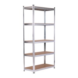 Стеллаж металлический BOOMHOUSE (БУМХАУС) безболтовой, в2000*ш1000*г500мм, 5 полок МДФ, серебристый, 291415