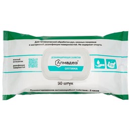 Дезинфицирующие салфетки бесспиртовые 90 шт., АЛМАДЕЗ-ОПТИМА, для обработки рук и поверхностей, САЛ-В-52