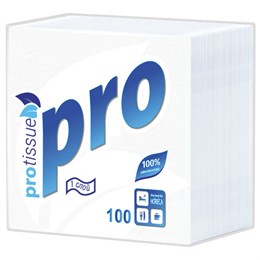 Салфетки бумажные 100 шт., 24х24 см, PROtissue COMFORT, белые, 100% целлюлоза, С184