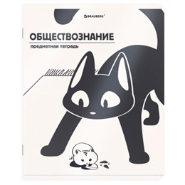 Тетрадь предметная КОТ-НЕПОСЕДА 48л, пластиковая обложка, ОБЩЕСТВОЗНАНИЕ, клетка, подсказ, BRAUBERG, 405528