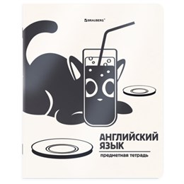 Тетрадь предметная КОТ-НЕПОСЕДА 48л, пластиковая обложка, АНГЛИЙСКИЙ ЯЗЫК, клетка, подсказ, BRAUBERG, 405529