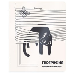Тетрадь предметная КОТ-НЕПОСЕДА 48л, пластиковая обложка, ГЕОГРАФИЯ, клетка, подсказ, BRAUBERG, 405531