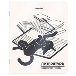 Тетрадь предметная КОТ-НЕПОСЕДА 48л, пластиковая обложка, ЛИТЕРАТУРА, линия, подсказ, BRAUBERG, 405535