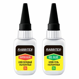 Клей-гель + суперклей секундный УЛЬТРАПРОЧНЫЙ, МАКСИМАЛЬНЫЙ ОБЪЕМ, набор 2х20 грамм, RABBITEX (РАББИТЕКС) "ДВА СЛОНА", 609806