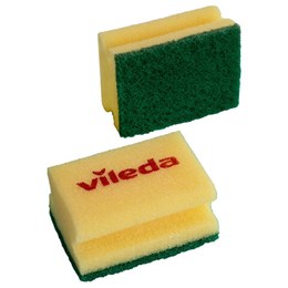 Губки VILEDA профильные "Средняя жесткость" КОМПЛЕКТ 10шт желтые ЗЕЛЕНЫЙ абразив 9,5*7*4,5см, 125604