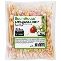 Шпажки-пики для канапе бамбуковые форма "Жемчужина" цвет микс 12 см, 100 шт, BOOMHOUSE, 701969