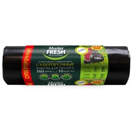 Мешки для мусора 160 л, XXXL, суперпрочные, черные, 28 мкм, 10 шт., MASTER FRESH