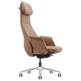 Кресло HAWASAN (ХАВАСАН) PREMIUM "STELLAR EX-840", синхромеханизм, алюминий, экокожа, коричневое, 533242