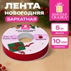 Лента БАРХАТНАЯ упаковочная для декора, подарков и рукоделия 10 мм х 5 м, красная, ЗОЛОТАЯ СКАЗКА, 592968 - фото 10058630