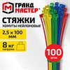 Хомуты-стяжки нейлоновые сверхпрочные ЦВЕТНЫЕ, 2,5х100 мм, КОМПЛЕКТ 4 цвета, 100 шт., ГРАНДМАСТЕР, 702190 - фото 10178198