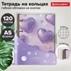 Тетрадь на кольцах А5, 175х215 мм, 120 л., гибкий пластик, клапан, BRAUBERG, "Сердечки", 405227 - фото 10265675