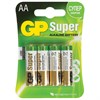 Батарейки КОМПЛЕКТ 4 шт., GP Super, AA (LR6, 15А), алкалиновые, пальчиковые, блистер - фото 2667395