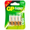 Батарейки КОМПЛЕКТ 4 шт., GP Super, AA (LR6,15А), алкалиновые, пальчиковые, ПРОМО 3+1, 15A3/1-2CR4 - фото 2672043