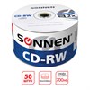 Диски CD-RW SONNEN 700 Mb 4-12x Bulk (термоусадка без шпиля), КОМПЛЕКТ 50 шт., 512578 - фото 2674929