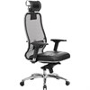 Кресло офисное МЕТТА "SAMURAI" SL-3.04, с подголовником, сверхпрочная ткань-сетка/экокожа, черное - фото 2680620