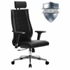 Кресло офисное МЕТТА "К-32-2D" хром, экокожа, подголовник, сиденье и спинка мягкие, черное - фото 2683379