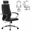 Кресло офисное МЕТТА "К-32" хром, экокожа, подголовник, сиденье и спинка мягкие, черное - фото 2683614