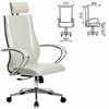 Кресло офисное МЕТТА "К-34" хром, экокожа, подголовник, сиденье и спинка мягкие, белое - фото 2683677