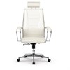 Кресло офисное МЕТТА "К-34" хром, экокожа, подголовник, сиденье и спинка мягкие, белое - фото 2684170