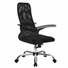 Кресло МЕТТА "SU-C-8-Т" хром, с подлокотниками, ткань-сетка, сиденье мягкое, черное - фото 2684250